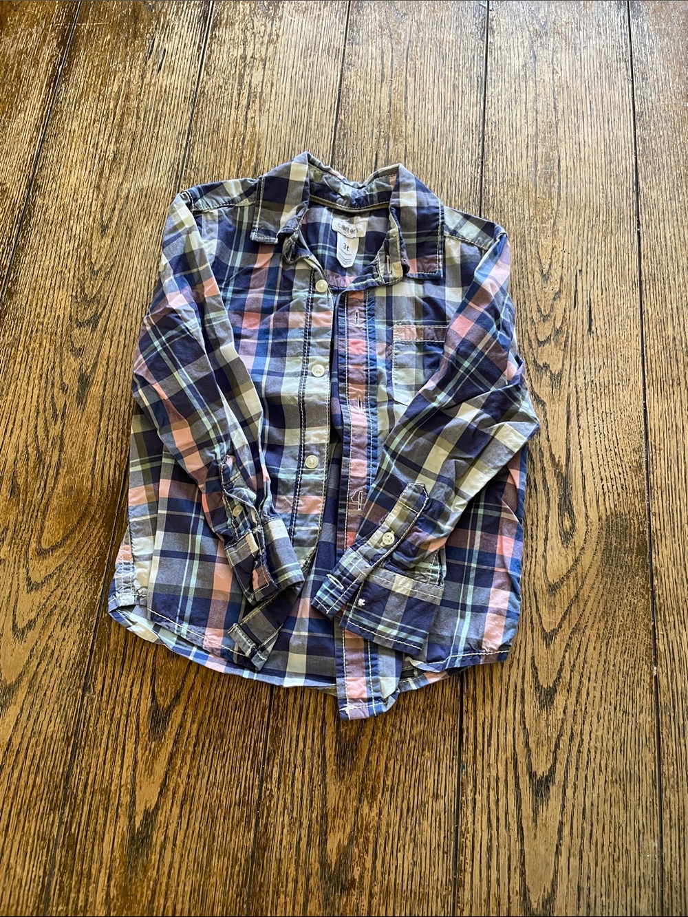 Carter's Plaid Button-Down Shirt in Navy, Pink & Cream